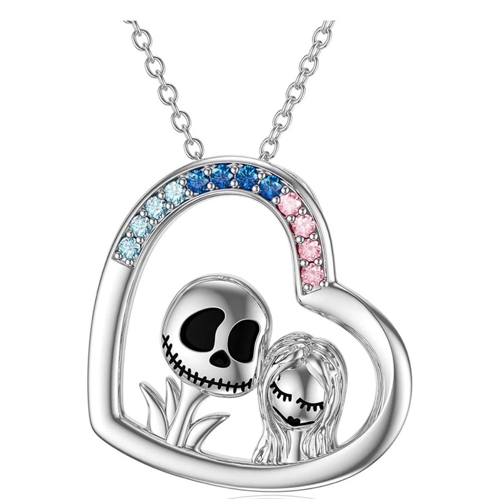 NWT-Jack and Sally Nightmare Before Christmas Pendant Necklace Silver925